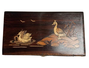 Vtg Trinket Birds Pure Rose Wood HandCrafted Not Used Storage Jewelry Box 1970s - Picture 1 of 10