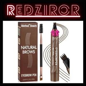 Long-Lasting Dark Brown Eyebrow Pen with 4 Fork Tip & Spoolie for Natural Brows - Picture 1 of 9