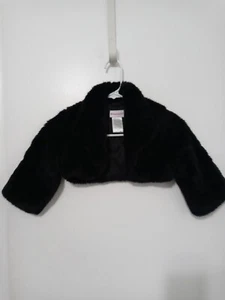 American Girl Black Faux Fur Girls 6 Open Bolero Shrug Jacket Satin Lined - Picture 1 of 9