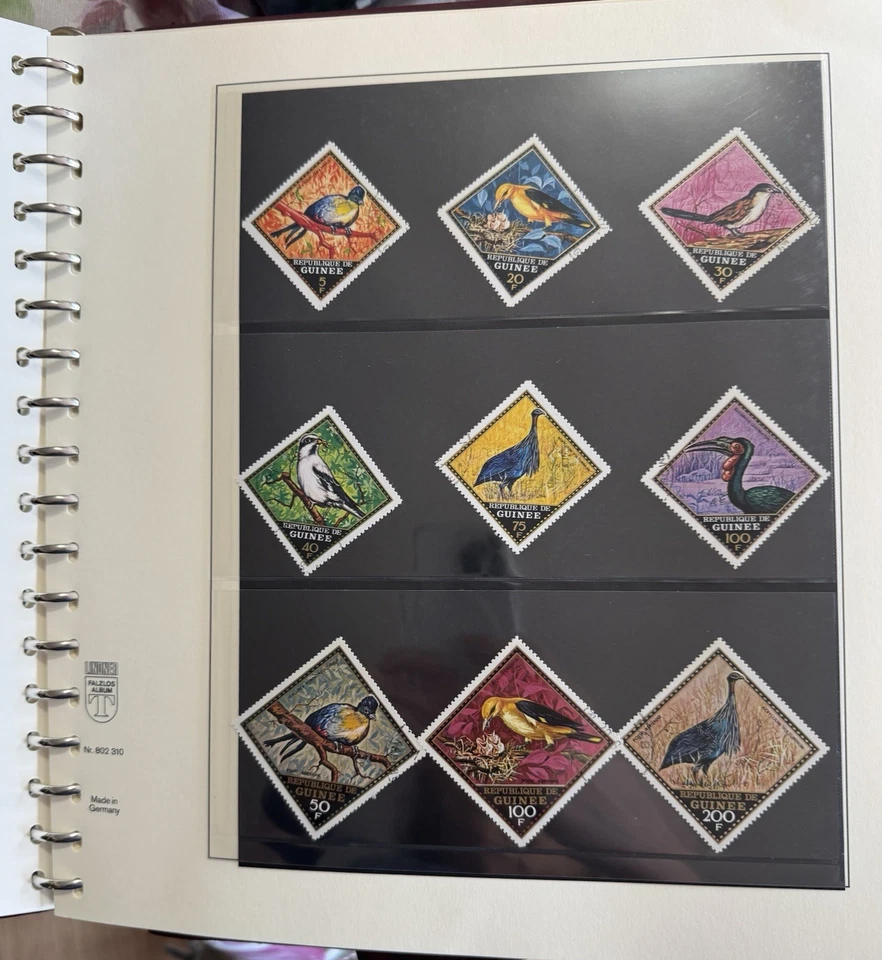 SMT, GUINEA: BIRDS correio aéreo e conjunto definitivo de 9 selos, sem marca de charneira - Imagem 1 de 2