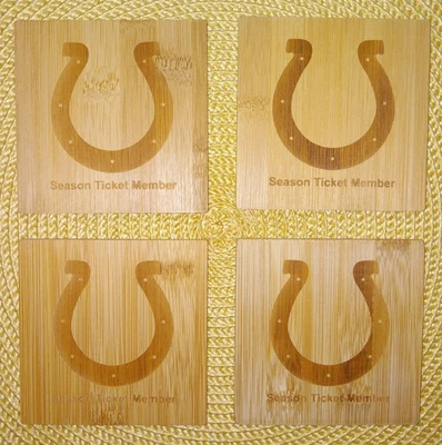 Indianapolis Colts Bamboo Drink Coaster Set Season Ticket Member NFL Football - Image 1 of 4
