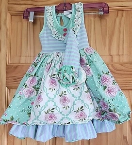 Serendipity Girls Sz 4 Dress/Headband, Lined, Tiered, Ruffled, Floral, Stripes - Picture 1 of 6