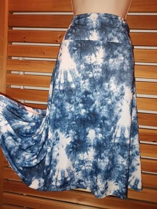 Flare Tie Dye Stretch Knit SKIRT Blue White Boho Gypsy Fits XL, XXL, XXXL 1X - Picture 1 of 10