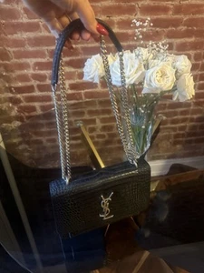Saint Laurent Sunset Medium YSL Crossbody bag in Black Croc-Embossed Leather - Picture 1 of 8