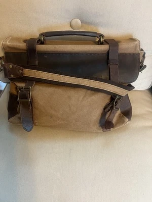 Bolso Mensajero Hecho a Mano de Lona Encerada con Maletín de Cuero - Caqui Foto 1 de 3