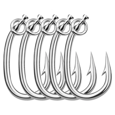 5Pcs Tuna Circle Fishing Hook Stainless Steel Live Bait Saltwater Hook 12/0-16/0 - Image 1 of 4