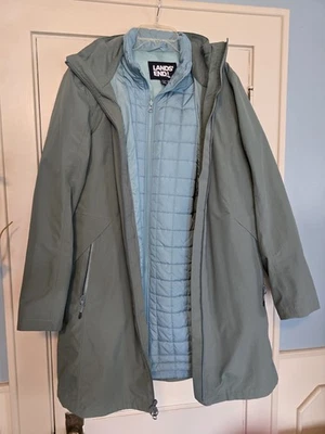 Lands End Women's XL Tall Puffer Blue Gray Coat W/Hooded Shell, 2 Coats In One - Image 1 of 4