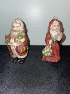 Two Vintage Old World Santa Claus St. Nick Ceramic Christmas Ornaments 4” - Picture 1 of 9