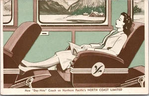 c1940s NORTHERN PACIFIC RAILWAY Postcard "Day-Nite Coach on North Coast Limited" - Picture 1 of 2