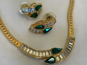 Vintage Park Lane Strass Halskette & Ohrringe Set Lot-goldfarben, Baguettes, - Bild 1 von 8