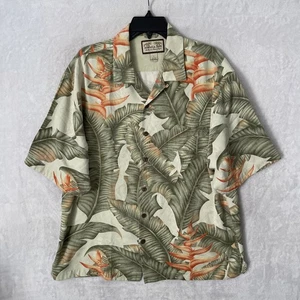 Jamaica Jaxx Mens Hawiian Shirt Floral Green Large Silk Short Sleeve Collar - Picture 1 of 6