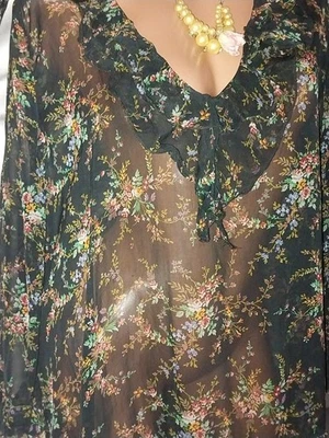 Camisón De Colección Nailon Sedoso Viscosa Gasa Jade Floral Volantes Opacos Poetas 48" Foto 1 de 4