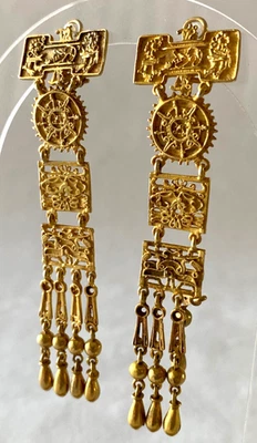 Pendientes Monte Albán Oaxaqueños Precolombinos Azteca Vermeil Oro Plata 925 De Colección Foto 1 de 4