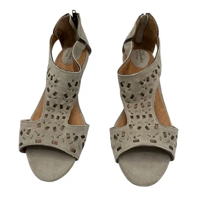Clarks Artisan Thimble Clover Suede Cutout Wedge Sandals Women's Size 10M - Image 1 of 4