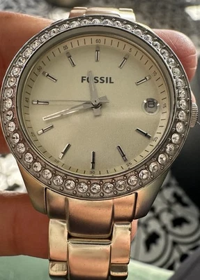 "Reloj pulsera pequeña Fossil Scarlette mini fecha oro imitación diamantes 255300 7""" Foto 1 de 4