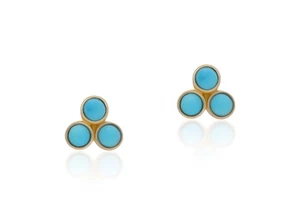 14K Gold Genuine Turquoise Gemstone Mini Studs Earrings - Fine Jewelry - Picture 1 of 9