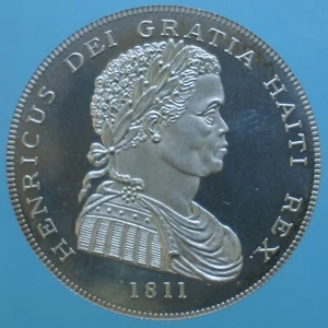 HAITI KING HENRI CROWN 1811 ARGENTO SILVER COIN PROOF RESTRIKE CURRENCY  - Picture 1 of 2