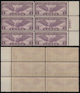 SAVOYSTAMPS-USA 1930-WINGED GLOBE AIRMAIL SC# C12 PLATE BLOCK OF 6-$180.00 - Picture 1 of 3