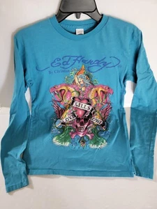 Camiseta De Colección Para Hombre Ed Hardy Christian Audigier Love Kills Azul Manga Larga S - Imagen 1 de 6