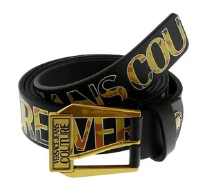 VERSACE JEANS COUTURE Black/Gold Signature Buckle Lettering Print Leather - Picture 1 of 4