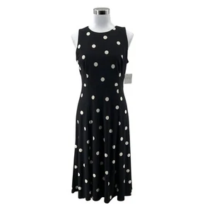 Kasper A-Line Dress Womens Size 4 Black White Polka Dot Sleeveless Back Zipper - Picture 1 of 11