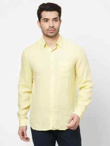 Men's long sleeve Trending Casual fit Premium European Linen Yellow shirts - Picture 1 of 6