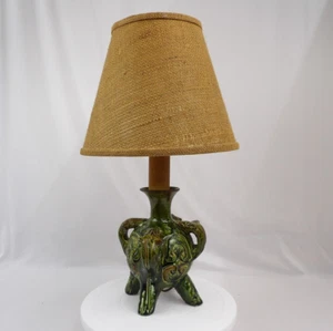 Rare Vintage Abstract Art Ceramic Table Lamp Green with Lamp Shade EUC - Picture 1 of 11