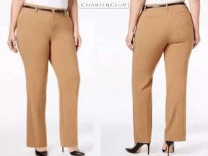 NWT 18W Charter Club Belted Plus Size Tummy-Control Beige Trousers Pants - Picture 1 of 9