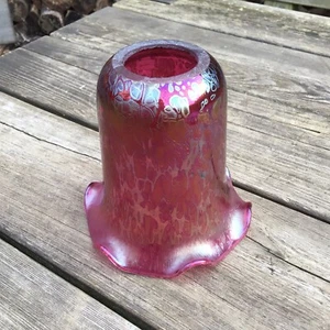 Traditional Pink Oil On Water Pattern Bell Tulip Glass Lampshade 1.75” Opening - Picture 1 of 12