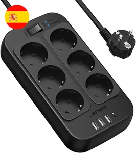 Regleta Enchufes con 6 tomas y 4 USBs, Proteccion Sobretension y 2m de cable. - Imagen 1 de 12