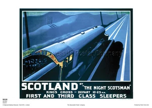 SCOTLAND NIGHT SCOTSMAN VINTAGE RAILWAY TRAVEL RETRO ADVERTISING POSTER ART - Picture 1 of 1