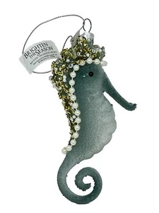 Seepferdchen Perlen Gold Glitzer Perle Glas Weihnachten Maritim Strand Ornament 6" - Bild 1 von 16