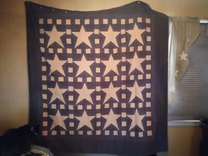 Primitive Blazing Star Tea Dyed Shower Curtain Black/Khaki - Picture 1 of 5