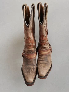 Roper Western Biker Harness Rodeo Square Dance braune Lederstiefel Damengröße 6 - Bild 1 von 6