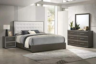 NUEVO Juego de Dormitorio Completo Queen King Twin 4 Piezas Dos Tonos Marrón Muebles Modernos B/D/M/N Foto 1 de 4