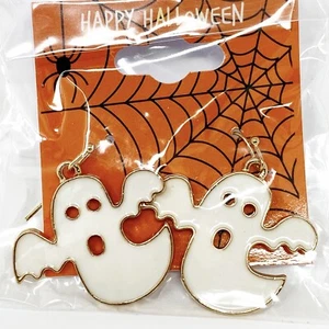 Halloween Earrings Ghost Earrings Fall Autumn Holiday Festive Seasonal Gold Trim - Picture 1 of 3