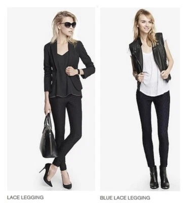 EXPRESS FASHION ALL OVER LACE  Leggings Blue Black Size o - Image 1 of 3