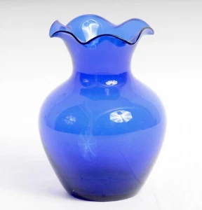 Cobalt Blue Glass Urn Shaped Vase Ruffled Mouth 4-1/2 Inch Tall - Bild 1 von 6