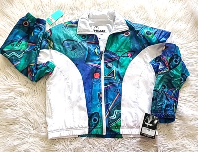 Chaqueta cortavientos vintage años 80 90 Head Sportswear colorida para mujer cremallera completa S Foto 1 de 4