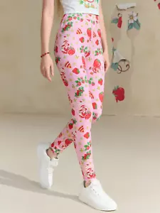 Women's Strawberry Shortcake Pink Kawaii Loungewear Leggings Pants Bottoms - Picture 1 of 9
