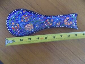 Lovely Turkish Ceramic Hand-painted Spoon Rest, Blue Abstract Floral Pattern