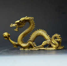 Chinese Lucky Feng Shui Dragon Brass Hand-carved Statue