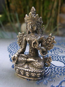 Old tibetan Miniature Statue White Tara Silver
