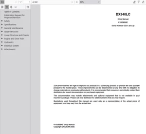 Daewoo Doosan DX340LC Excavator Shop Service Repair Manual PDF USB - Picture 1 of 3