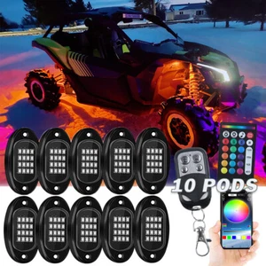 10 Pods RGB LED Under Body Glow Rock Lights Kit Bluetooth For Can-Am Maverick x3 - Picture 1 of 18