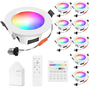 9W 4inch RGB CCT LED Recessed Ceiling Light WIFI Bluetooth Downlight Dimmable US - Picture 1 of 17