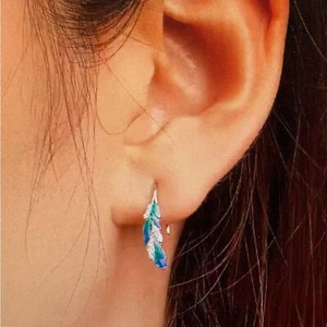 925 Sterling Silber Böhmische blaue Federn Ohrringe Pave Fassung CZ - Bild 1 von 4