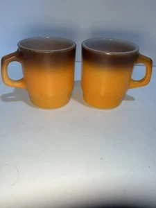 Vintage Orange & Brown Ombre Anchor Fire King Milk Glass Mugs Coffee 1970s - Picture 1 of 8