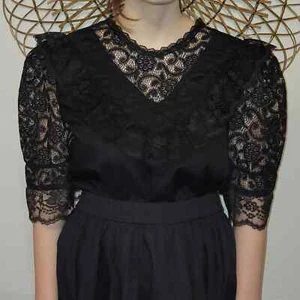 Square Up Fashions Black Lace Top Square Dance Barn Ranch Wear Blouse Small - Picture 1 of 4