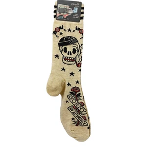 Calcetín Azul Q Crew Hombres Mujeres Lo sentimos por adelantado Pipa Calavera Flor Humo NUEVO CON ETIQUETAS NUEVO - Imagen 1 de 12